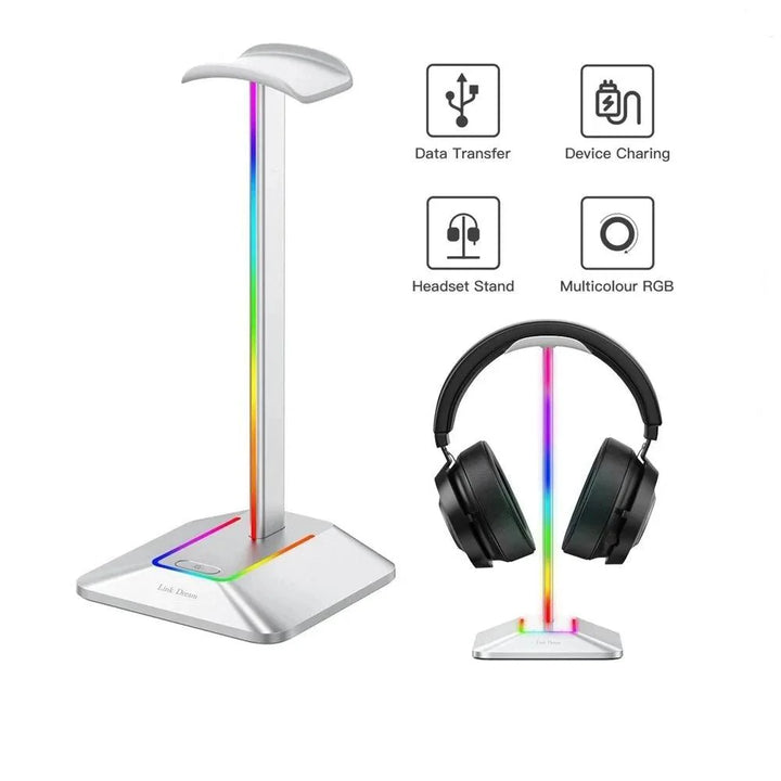 Lisslune | Link Dream Z8 LED Gaming Headset Stand with USB Type-C Connectivity - Elegant Silver Aluminum Headphone Organizer