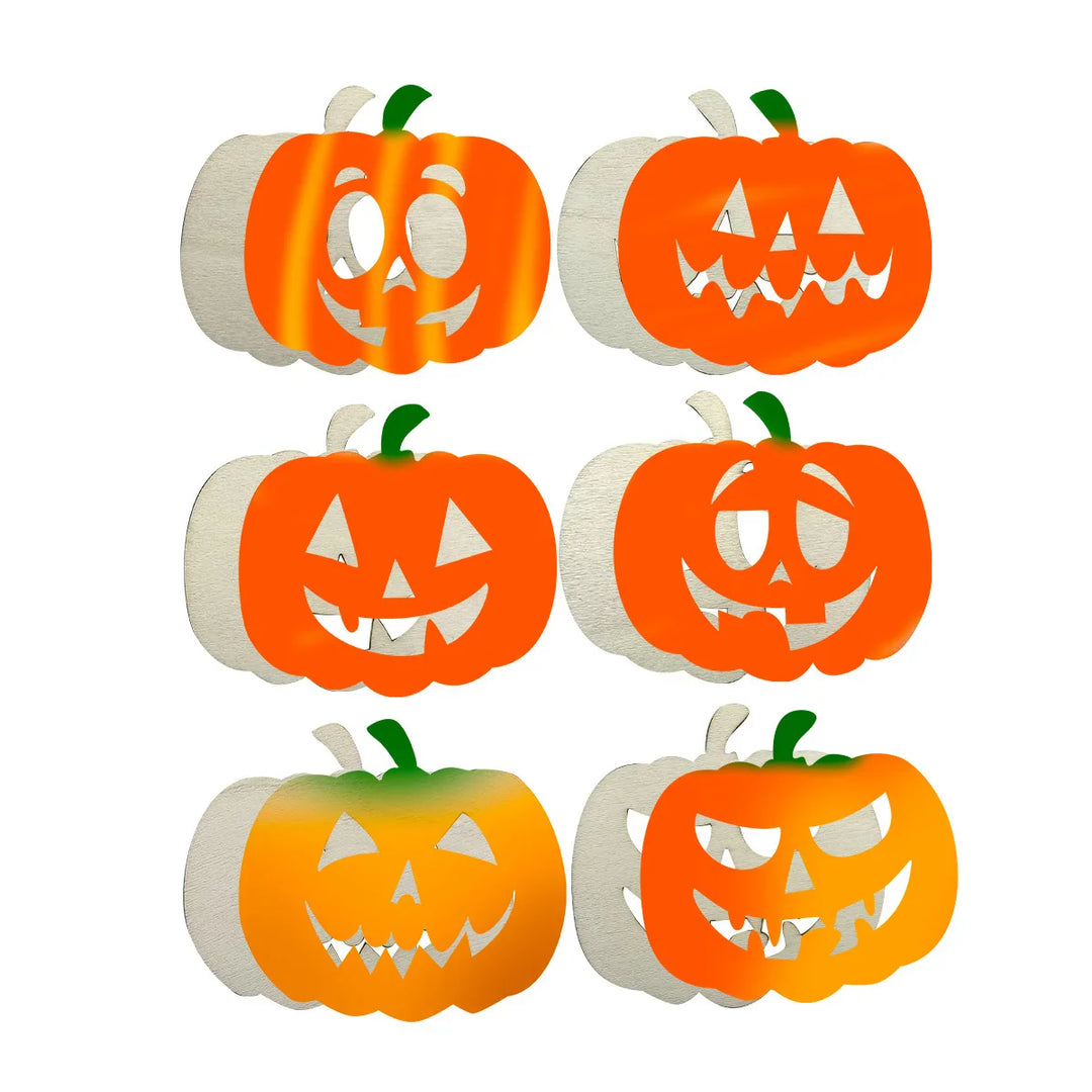 Rynx | 6 Pieces Wooden Pumpkin Hanging Craft Cardboard Funny Face Ornament For Halloween Party Home Decorations Kids DIY Painting Gifts