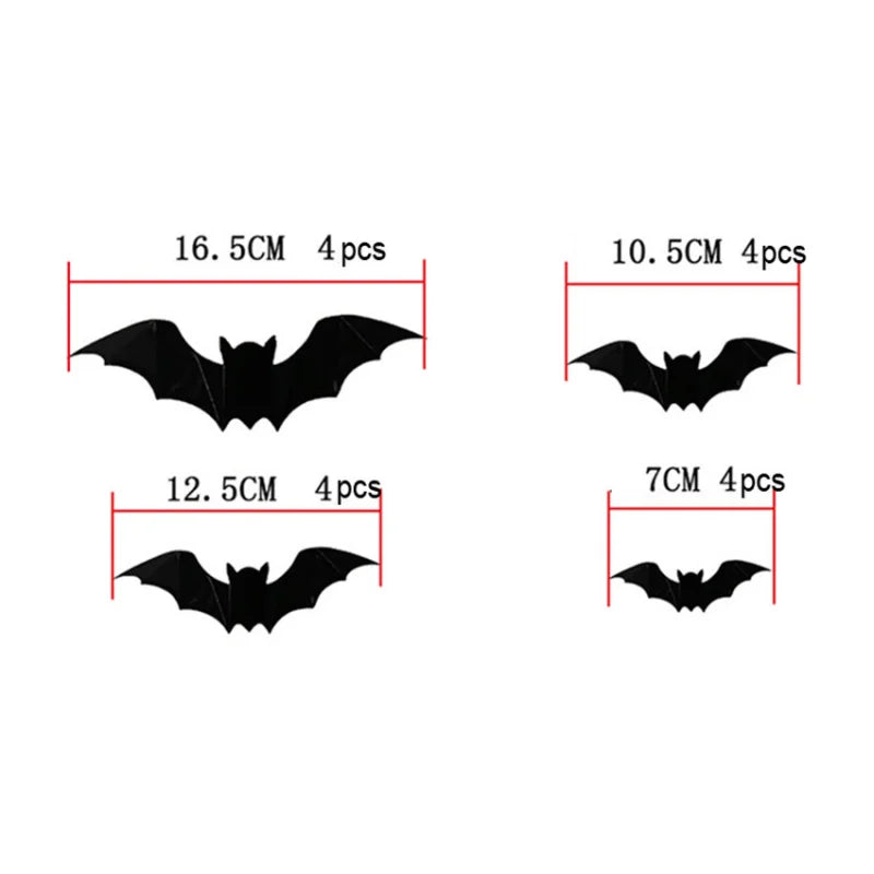Rynx | 16 Pieces Halloween 3D Black Bat Wall Stickers Removable Halloween DIY Wall Decoration Halloween Party Decoration Horror Bat Stickers