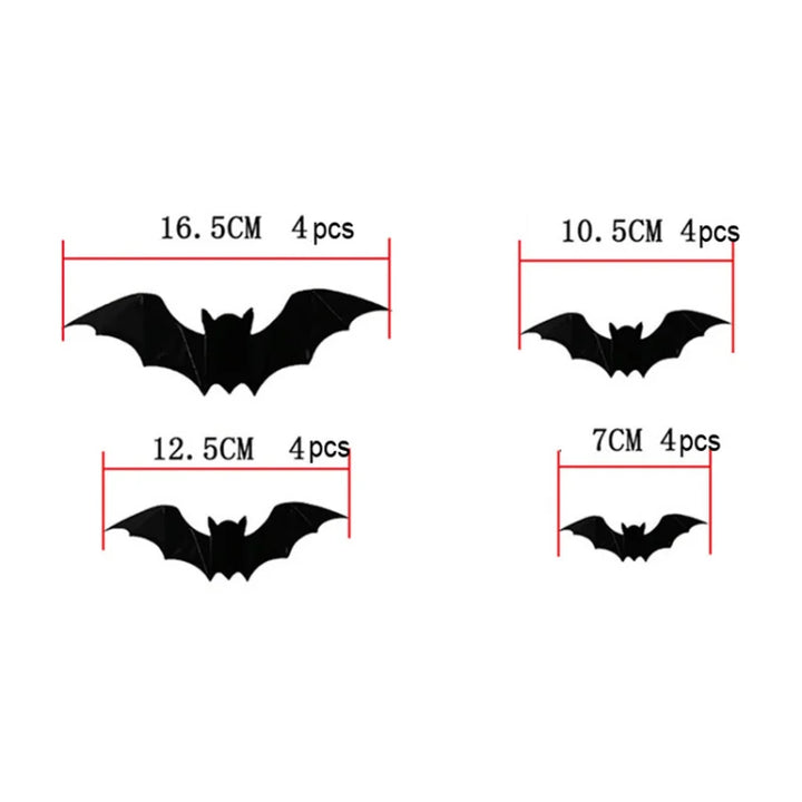 Rynx | 16 Pieces Halloween 3D Black Bat Wall Stickers Removable Halloween DIY Wall Decoration Halloween Party Decoration Horror Bat Stickers