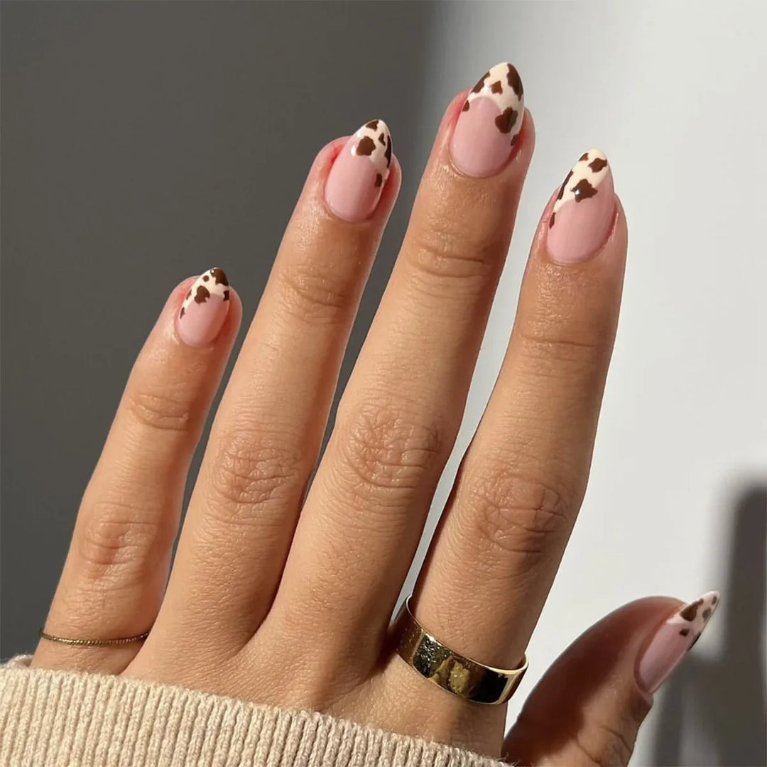 Rynx | Brown Leopard Gradient French Nail Art Red Bow Pearls False Nails Removable Ready-Made False Nails To Stick With Glue