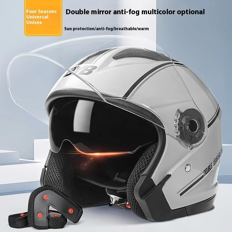 Lisslune | Retro 3/4 Open-Face Motorcycle Helmet with Dual Lens – AeroRide