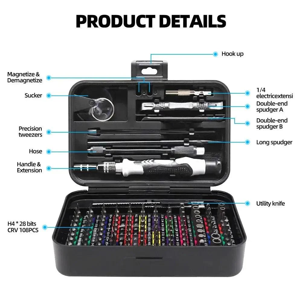 Lisslune | Professional 132-piece magnetic precision screwdriver set with durable chrome-vanadium steel bits and color-coded handles for all repair needs