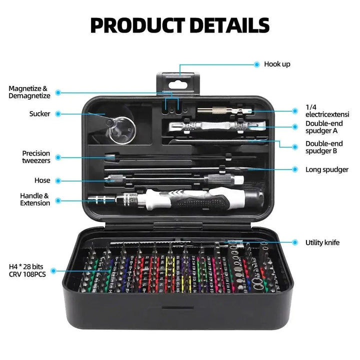 Lisslune | Professional 132-piece magnetic precision screwdriver set with durable chrome-vanadium steel bits and color-coded handles for all repair needs