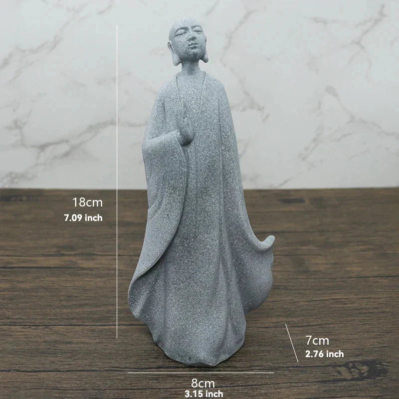 Lisslune | Buddha Stone Statue Small Buddhist Monks Tibetan Buddhism Figures Zen Garden Ornament Meditation Home Aquarium Decoration