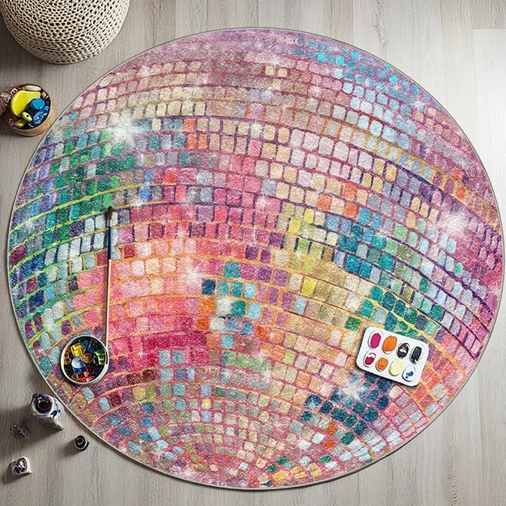 Rynx | Plush Circular modern Disco Ball Carpet Bedroom Carpet Fashion Home Rugs for Coffee Table Room Decoration Rugs Velvet Area Rugs