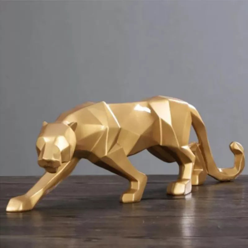 Lisslune | Panther Statue, Animal Figure, Abstract Geometric Style, Resin, Leopard Sculpture, Home Office, Desktop Decoration, Crafts