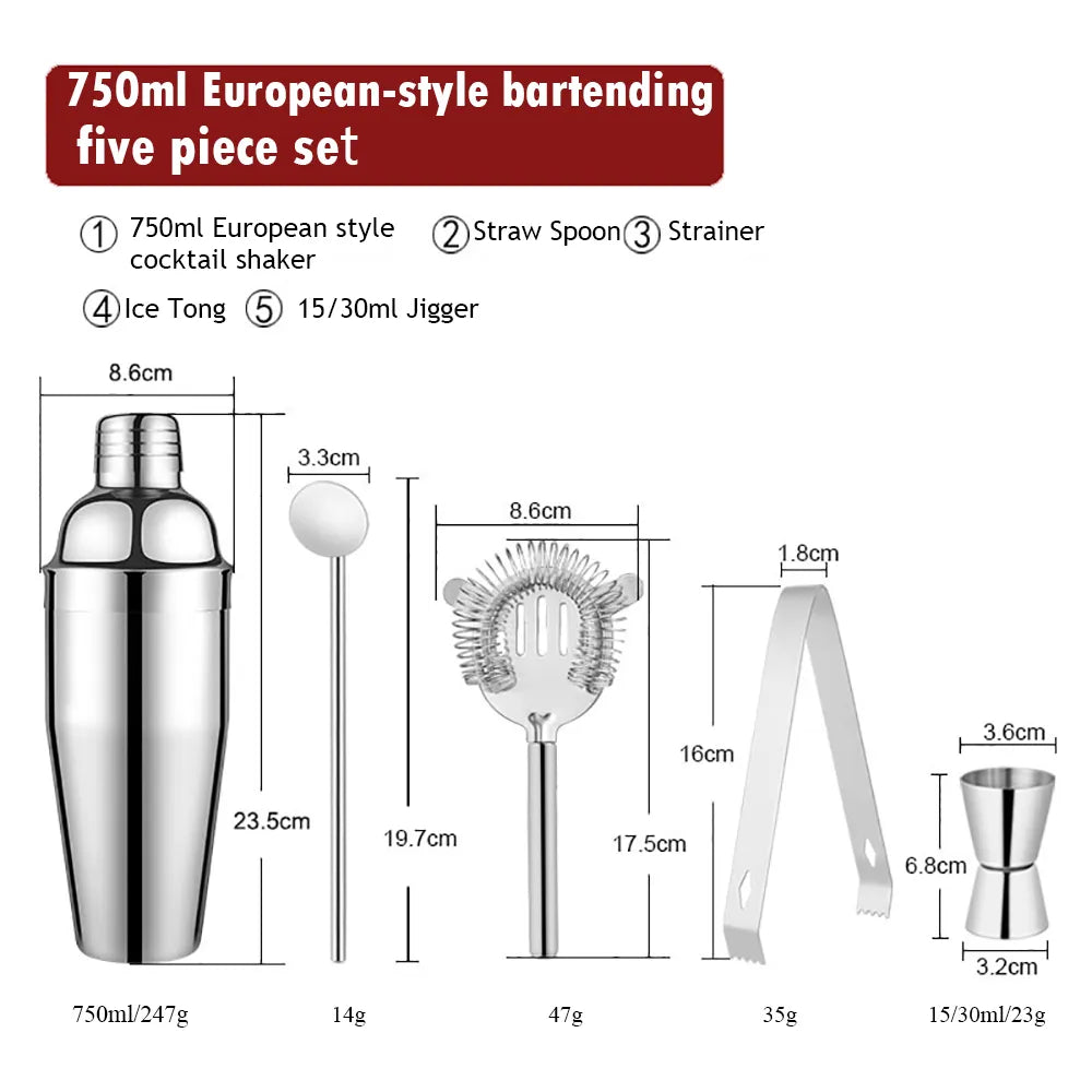Lisslune | 550 ml/750 ml Stainless Steel Cocktail Shaker Mixer Drink Bartender Set Bar Set Tools With Wine Rack Stand Tool for Birthday Gift