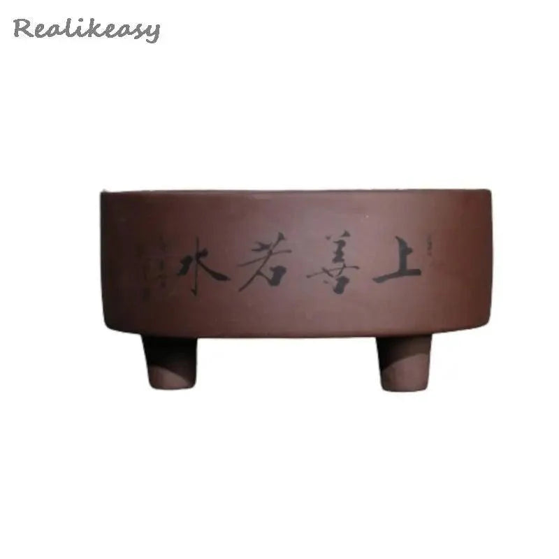 Lisslune | Handmade Yixing purple clay succulent pot - Chic three-legged bonsai pot for elegant indoor spaces
