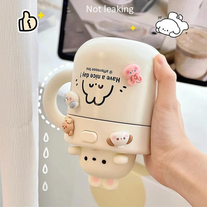 Lisslune | Shady Kawaii Bear Insulated Stainless Steel Travel Mug with Straw for All Your Drinks