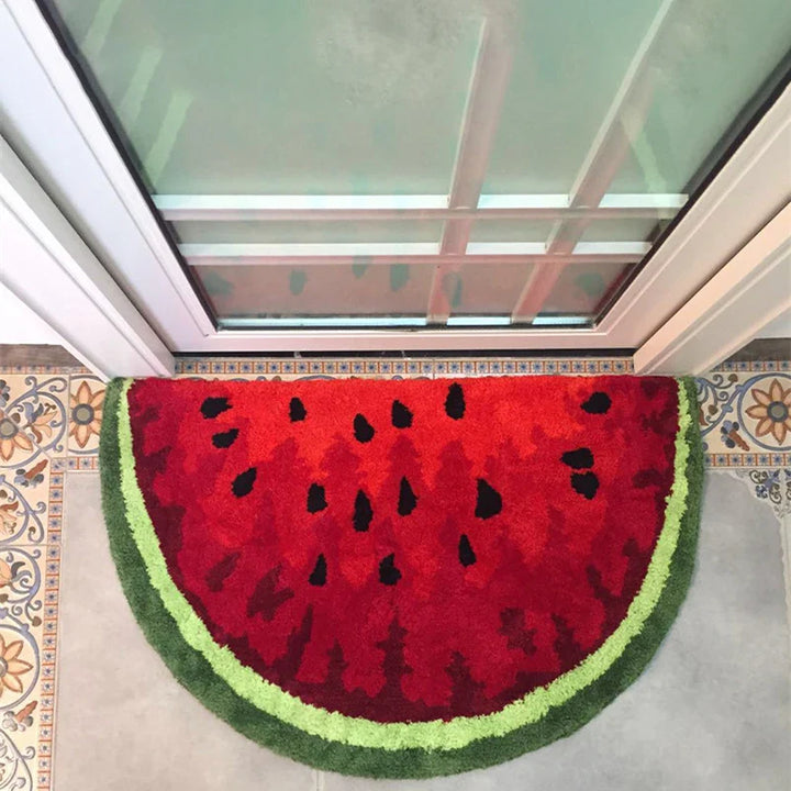 Rynx | Creative soft thick plush cup semi-round round watermelon-shaped floor mat non-slip absorbent kitchen bath rug machine washable