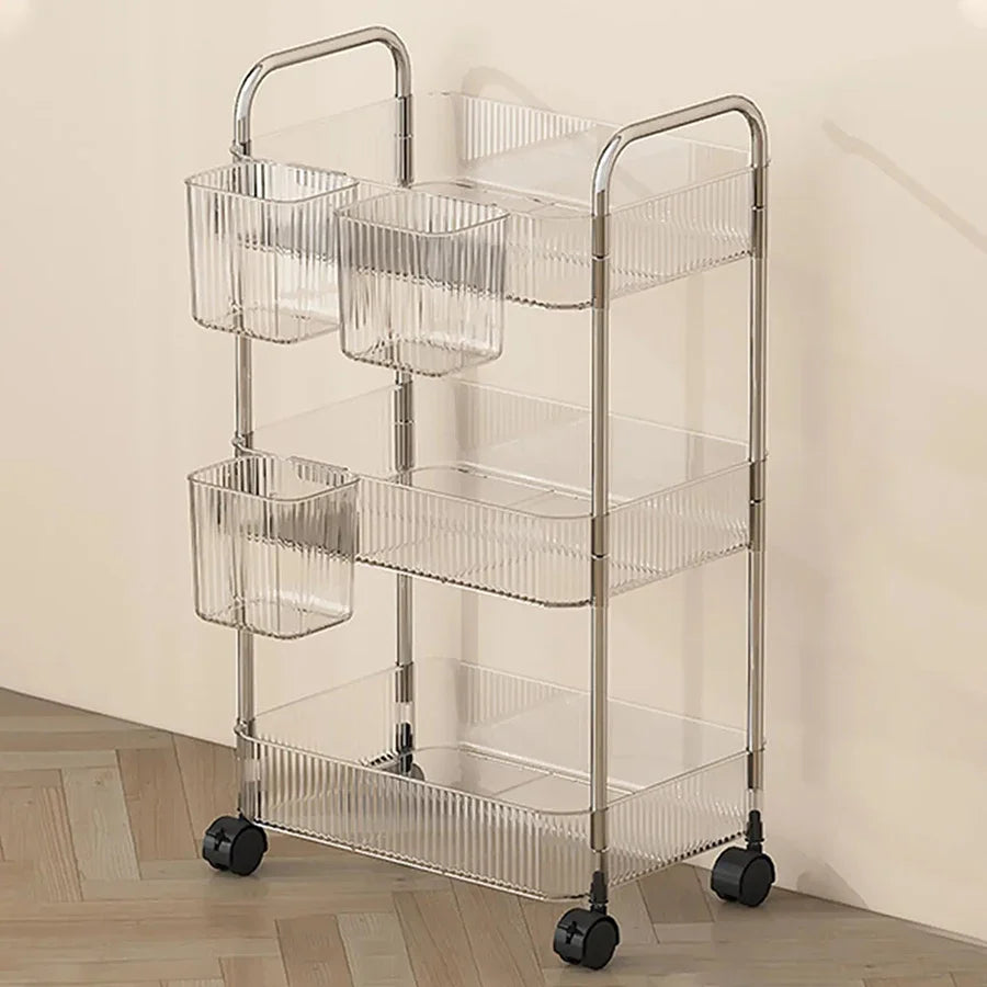 Rynx | Light Luxury Storage Trolley 2/3/4 Layers Transparent Acrylic Rolling Cart With Removable Hanging Goods Snacks Book Shelf