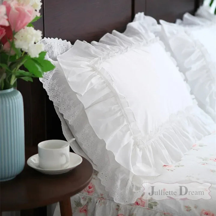 Rynx Top Luxury khaki European embroidery pillowcase large ruffle lace pleated pillowcase cake layers princess bedding pillowcase