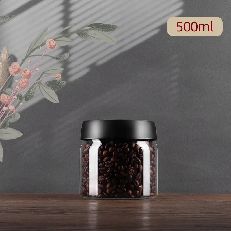 Lisslune | GIANXI Vacuum Sealed Jug, Coffee Beans, Glass, Airtight Canister, Food, Grains, Sweets, Fresh Keeping Container, Kitchen Accessories