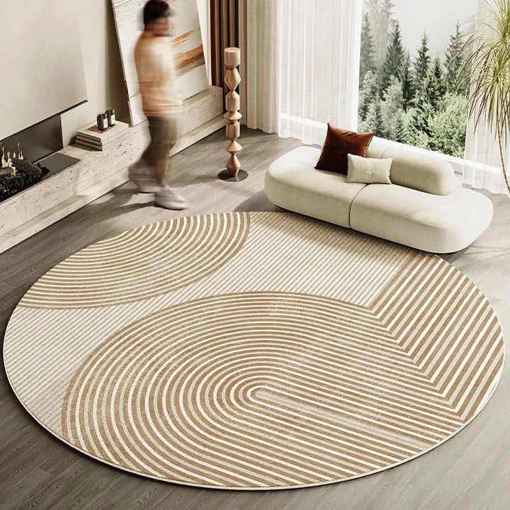 Lisslune | Japanese Style Round Striped Rug Thick Washable with Non-Slip Backing