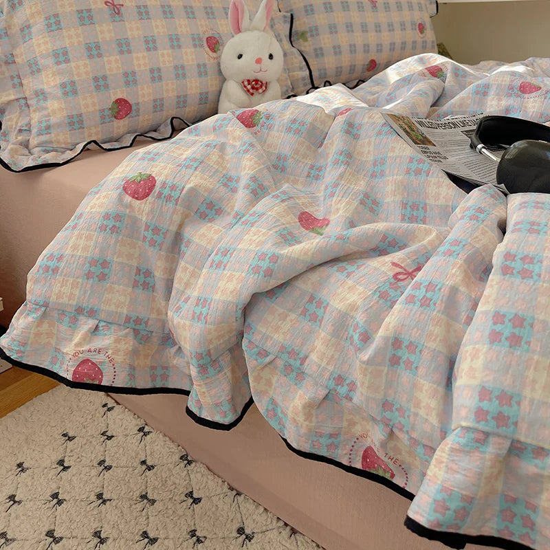 Lisslune | 1PC Ins Sommerdecke Falbala Rüschen Cool Feeling Decke Bare Sleeping Hautfreundlich Für Frauen Mädchen Schlafzimmer Deko Königin Größe