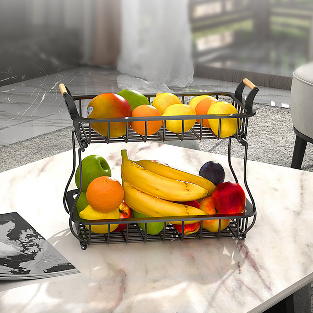 Lisslune | Stackable fruit basket made of metal wire with wooden handles
