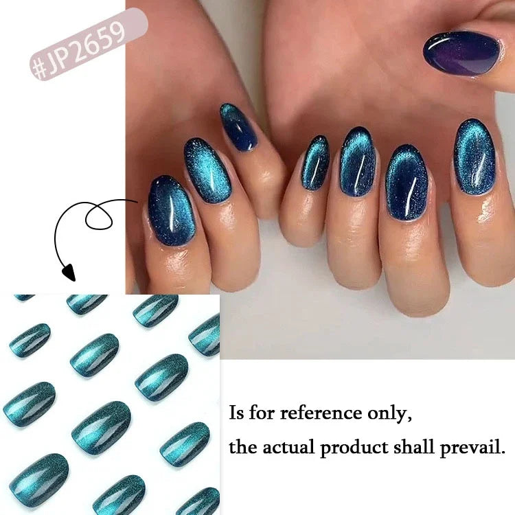 Rynx | Nude Pink Cat Eye Red French Nail Art Portable Fashion False Nails Removable Ready False Nails Press on Nails with Glue