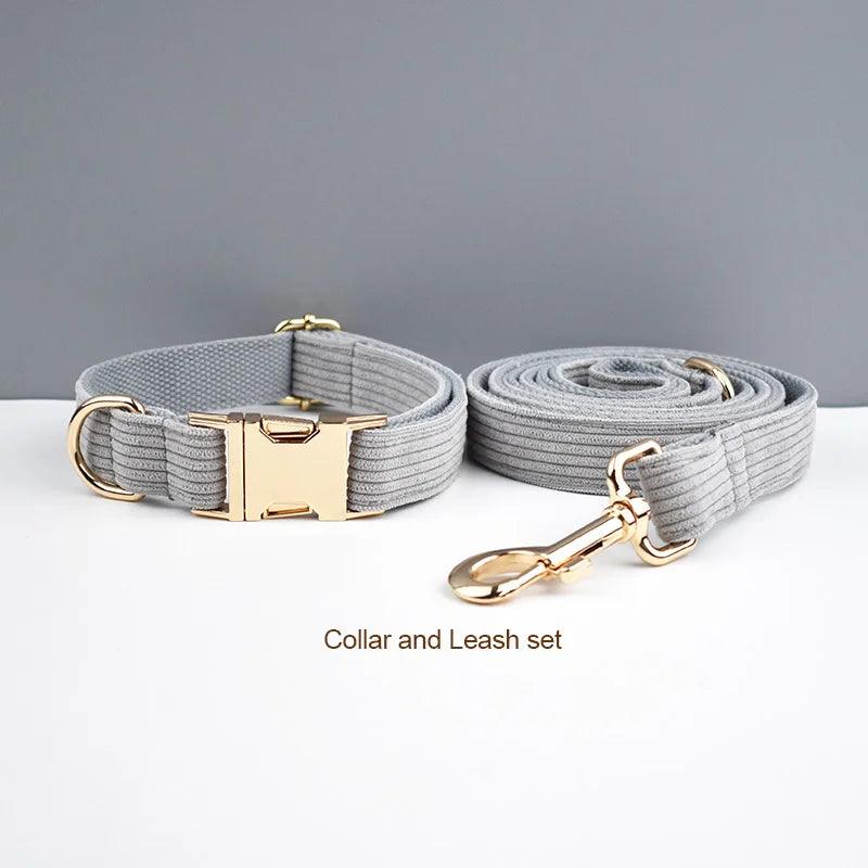 Lisslune | Personalized light gray cord collar and leash set with stylish accessories