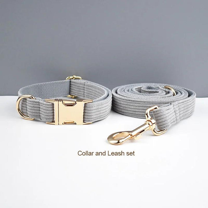 Lisslune | Personalized light gray cord collar and leash set with stylish accessories