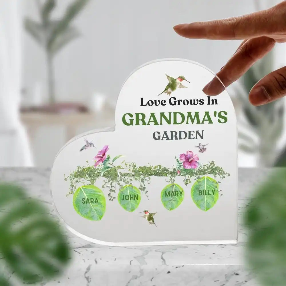 Rynx | Hand print grandmother print acrylic heart plaque grandmother birthday gifts son for grandmother keepsake bedroom table desk decor