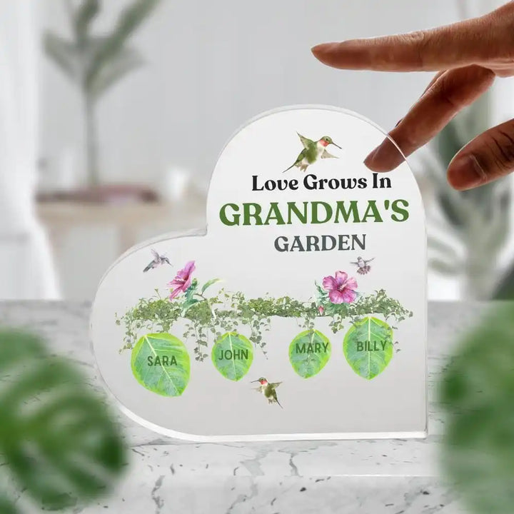 Rynx | Hand print grandmother print acrylic heart plaque grandmother birthday gifts son for grandmother keepsake bedroom table desk decor