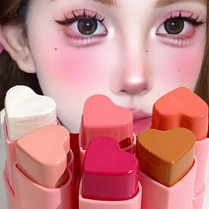 Rynx | Heart-shaped Highlighter Blush Stick Brightening Face Blush Cream Waterproof Contour Illuminator Highlight Blush Korean Makeup