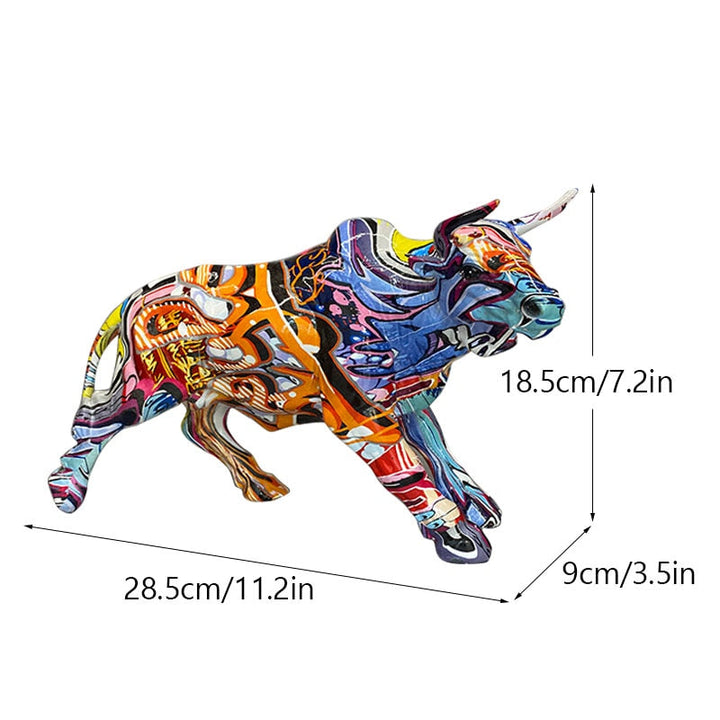 Lisslune | Graffiti-Painting Resin Bull Figures Home Living Room Bedroom Office Desktop Feng Shui Ornaments Collection Statues