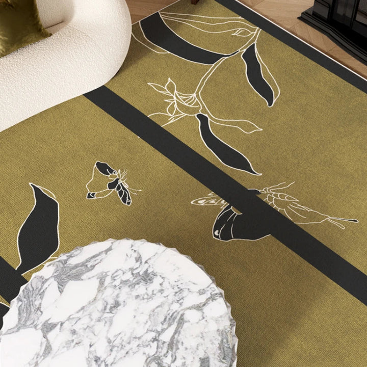Rynx | Retro Bamboo Living Room Decorative Rugs Dark Green Bedroom Nightstand Rug Modern Chinese Style Wardrobe Large Rugs Rug