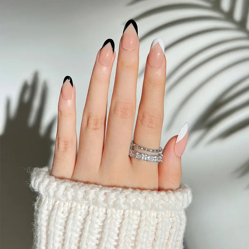 Rynx | Frosted Black Leaf Gold Glitter Powder Long Round Artificial Nails Purple Removable Ready to Stick Artificial Nails with Glue