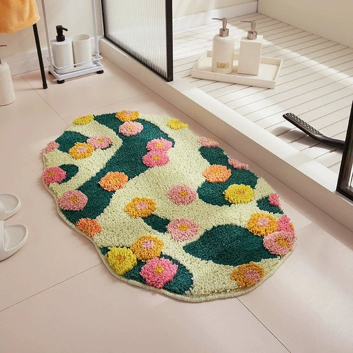 Rynx | Irregular Tufting Flower Rug Bathroom Mat Soft Bath Mat Carpet Bedroom Rug Doormat Floor Anti-Slip Pad Aesthetic Living Room Decoration