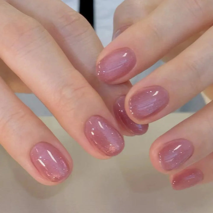 Rynx | Nude Pink Cat Eye Red French Nail Art Portable Fashion False Nails Removable Ready False Nails Press on Nails with Glue