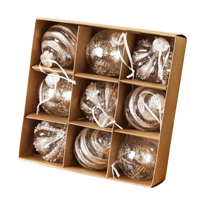 Rynx 9PCS 8CM Christmas Balls Decorations Champagne White Xmas Tree Hanging Ornaments Pendants 2025 New Year Party Home Decor Navidad