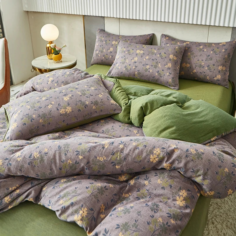 Rynx | Cotton Soft Bedding Set Striped Print Duvet Cover with Pillowcase Flower Duvet Pillowcases Sets
