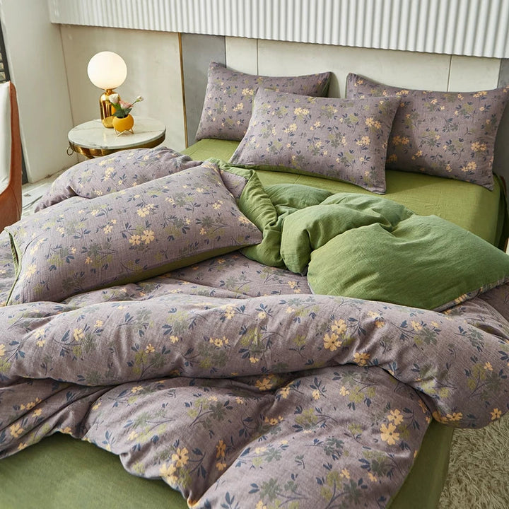 Rynx | Cotton Soft Bedding Set Striped Print Duvet Cover with Pillowcase Flower Duvet Pillowcases Sets