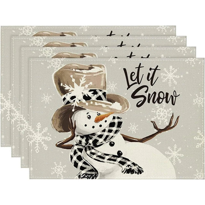 Rynx 4Pc Christmas Tree Moose Placemat Linen Dining Table Mats Coaster Bowl Coffee Mug Pad Mat 2024 Christmas Home Kitchen Decoration