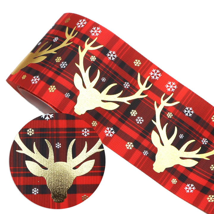 Lisslune | Elegant Golden Holiday Ribbon with Snowflakes and Deer - 75 mm Width for Festive Crafting