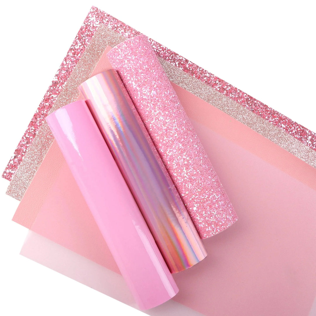 Lisslune | Sparkling Pink Synthetic Leather Crafting Set - 7 Glitter Sheets, 20x33cm Each