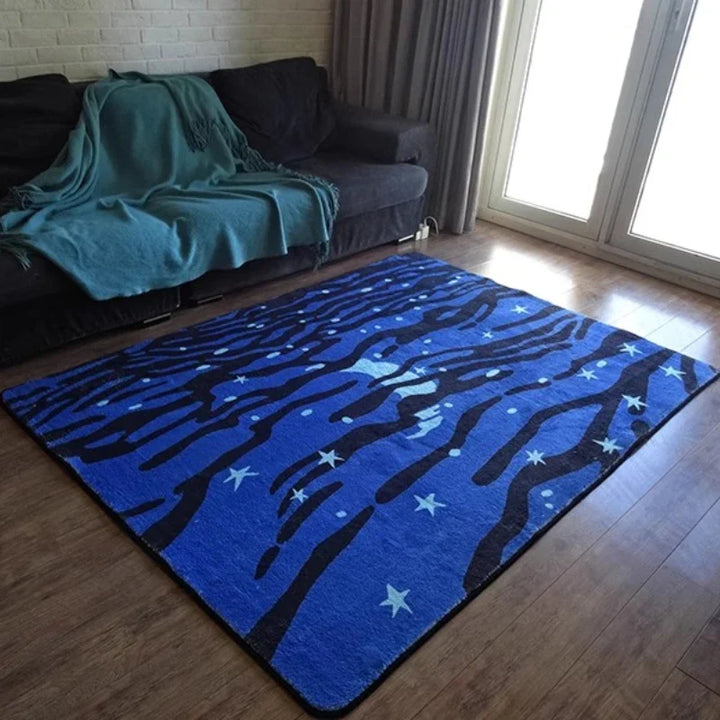 Rynx | Star pattern living room large rug wavy striped bedroom nightstand rug green blue home decor rug soft plush rugs IG