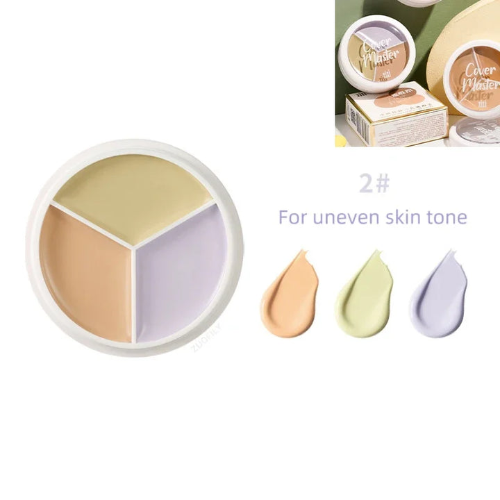Lisslune | 3-Farben Concealer Palette Foundationscreme Vollabdeckung Geeignet für Alle Haut Gesicht Make-up Abdeckung Dunkle Ringe Akne Poren Cremebasis