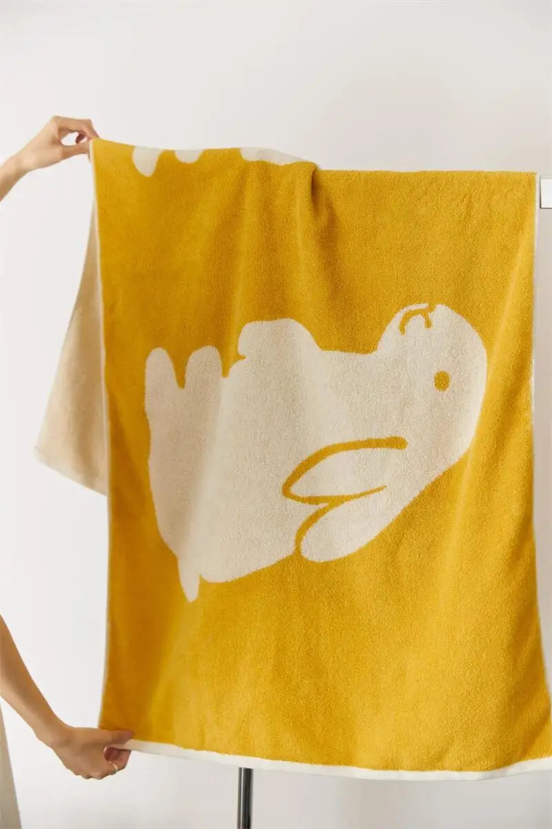 Rynx | A Pair of Bunny Patter Cotton Bath Towels Knitted Yarn Dyed Jacquard Soft Towels Absorbent Bathroom Towels 70*140cm Beach Towels