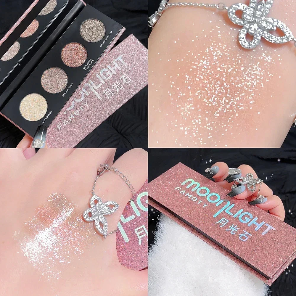 Rynx | 4 Colors Diamond Highlighter Palette Glitter Shimmer Eyeshadow Silver Moonlight Brightening Lies Silk Moth Face Makeup Korean