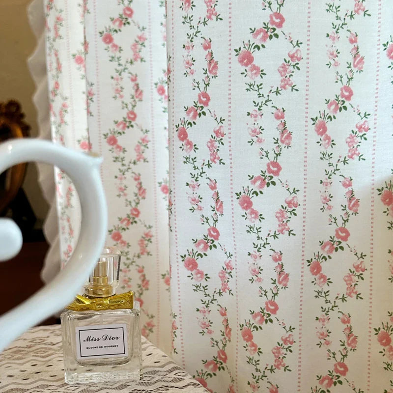 Rynx | Printed Cotton Curtain Pastoral Floral Divider Half Curtain Door Curtain French Style Fresh and Elegant Room Decoration