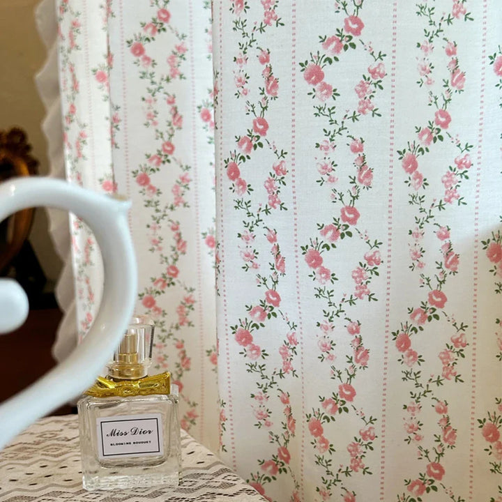 Rynx | Printed Cotton Curtain Pastoral Floral Divider Half Curtain Door Curtain French Style Fresh and Elegant Room Decoration