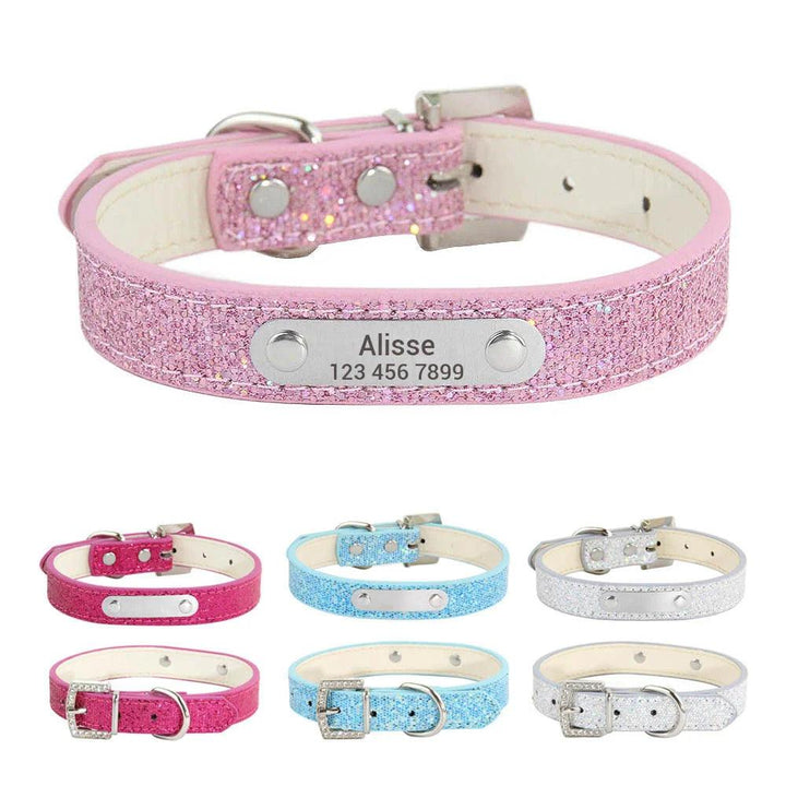 Lisslune | Glamorous Personalized Engraved Leather Dog Collar with Sparkling Accents