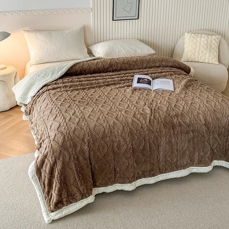 Rynx | Solid Fleece Blanket Bed Throw Blankets Thick Fluffy Warm Soft Travel Blanket Double Layer Plush Blanket Winter for Sofa Couch