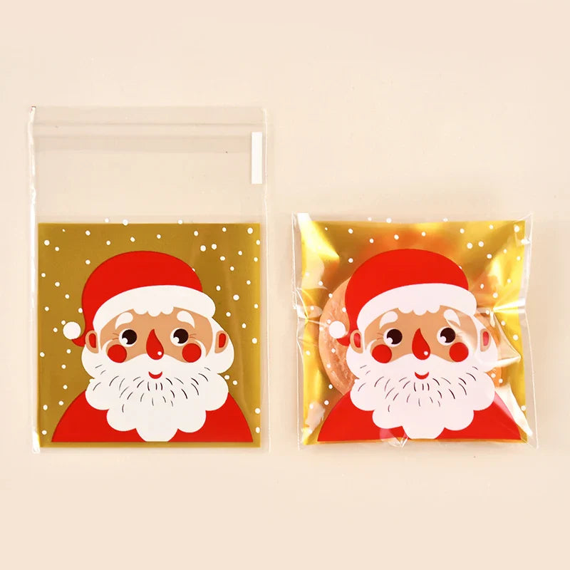 Rynx 100 pcs Christmas Cookie Bonbon Bags Santa Claus Plastic Cookie Gift Packaging Bags Xmas Party Decoration Supplies New Year 2025