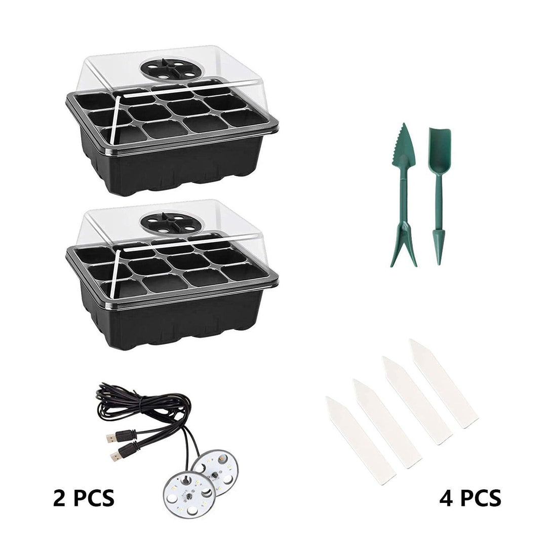 Lisslune | LED Seedling Starter Set with Humidity Control - Complete 5-Tray System for Enhanced Plant Growth