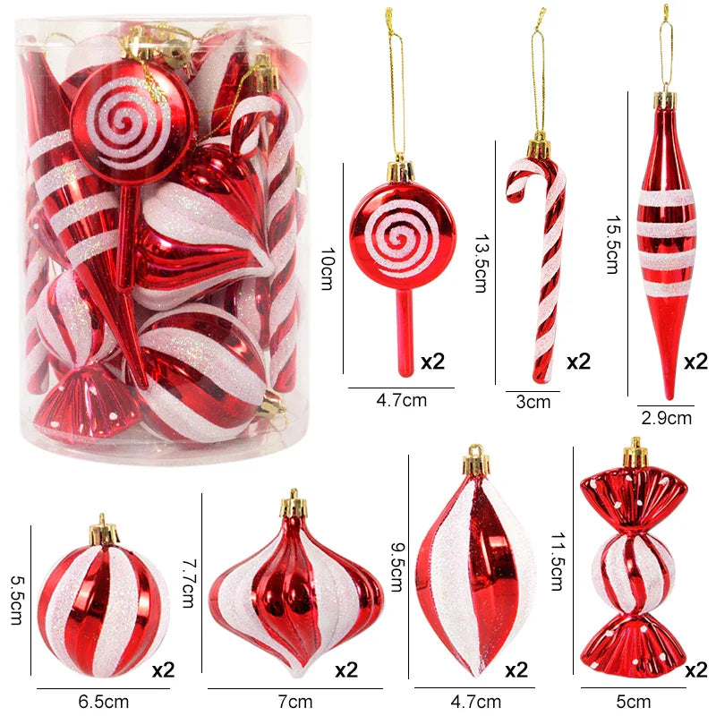 Rynx 14pcs/box Christmas Tree Ball Ornaments Red Candy Cane Xmas Tree Hanging Decor Christmas New Year Home Decor Christmas Gift