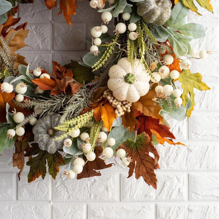 Lisslune | AutumnPumpkin Autumn Wreath with Maple Leaves and Pumpkins – Front Door Decoration